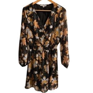 Daniel‎ Rainn M Floral Long Sleeve Mini Dress Black Gold Boho Sheer Whimseygoth